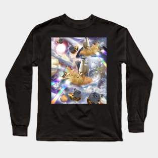 Space Llama Riding Caticorn Unicorn Cat, Guinea Pig Pizza Long Sleeve T-Shirt
